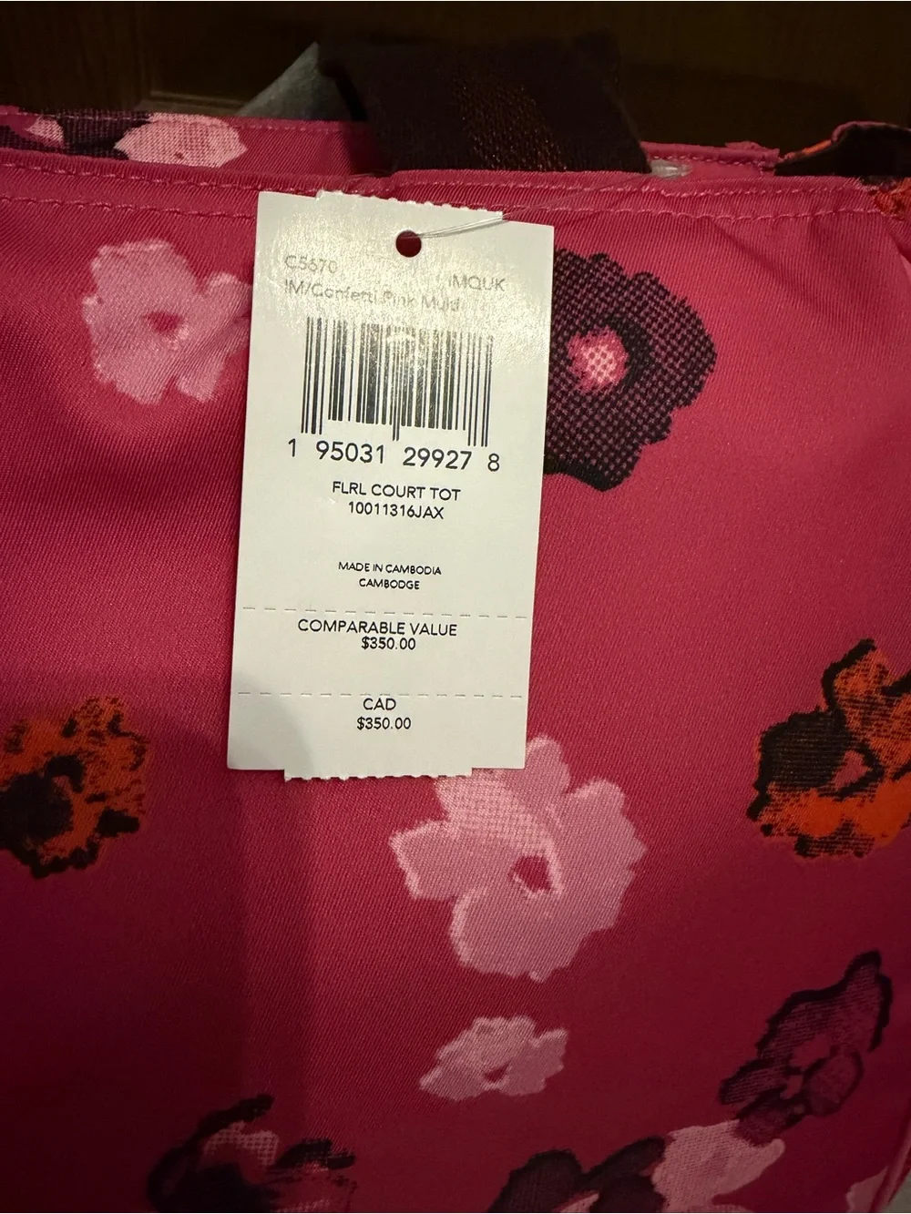 Coach Tote Halftone Floral print with Brown Front Pocket C5670